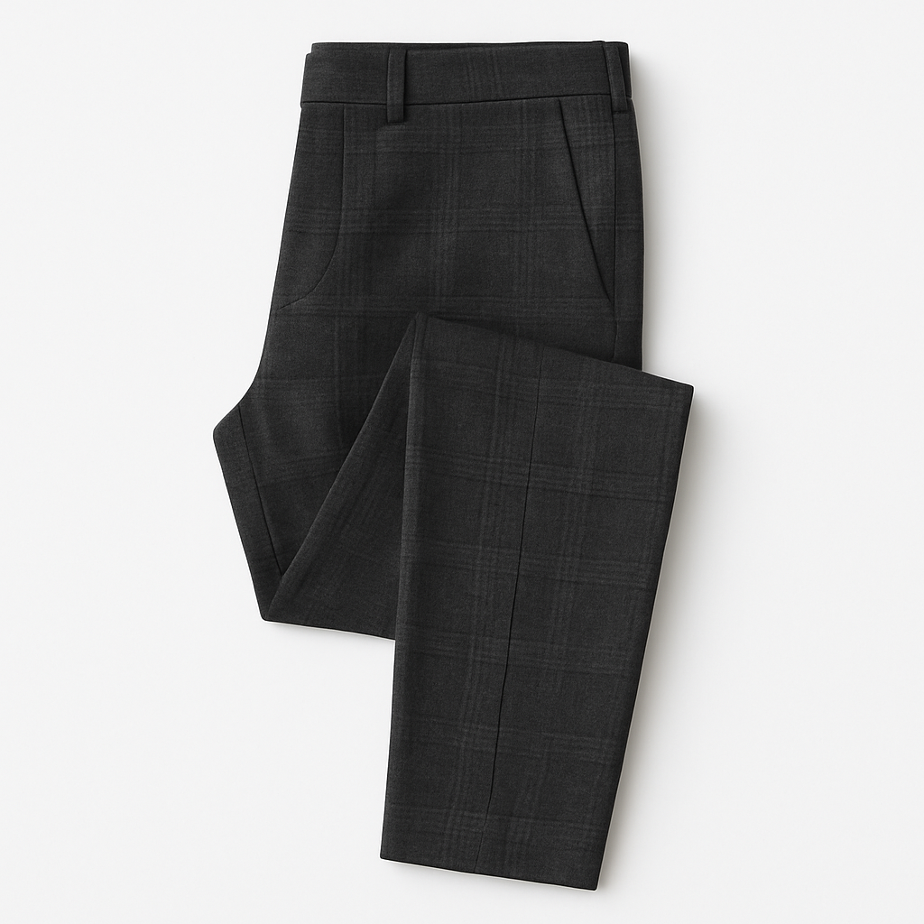Wool Check Tapered Trousers - Enzmere Pants